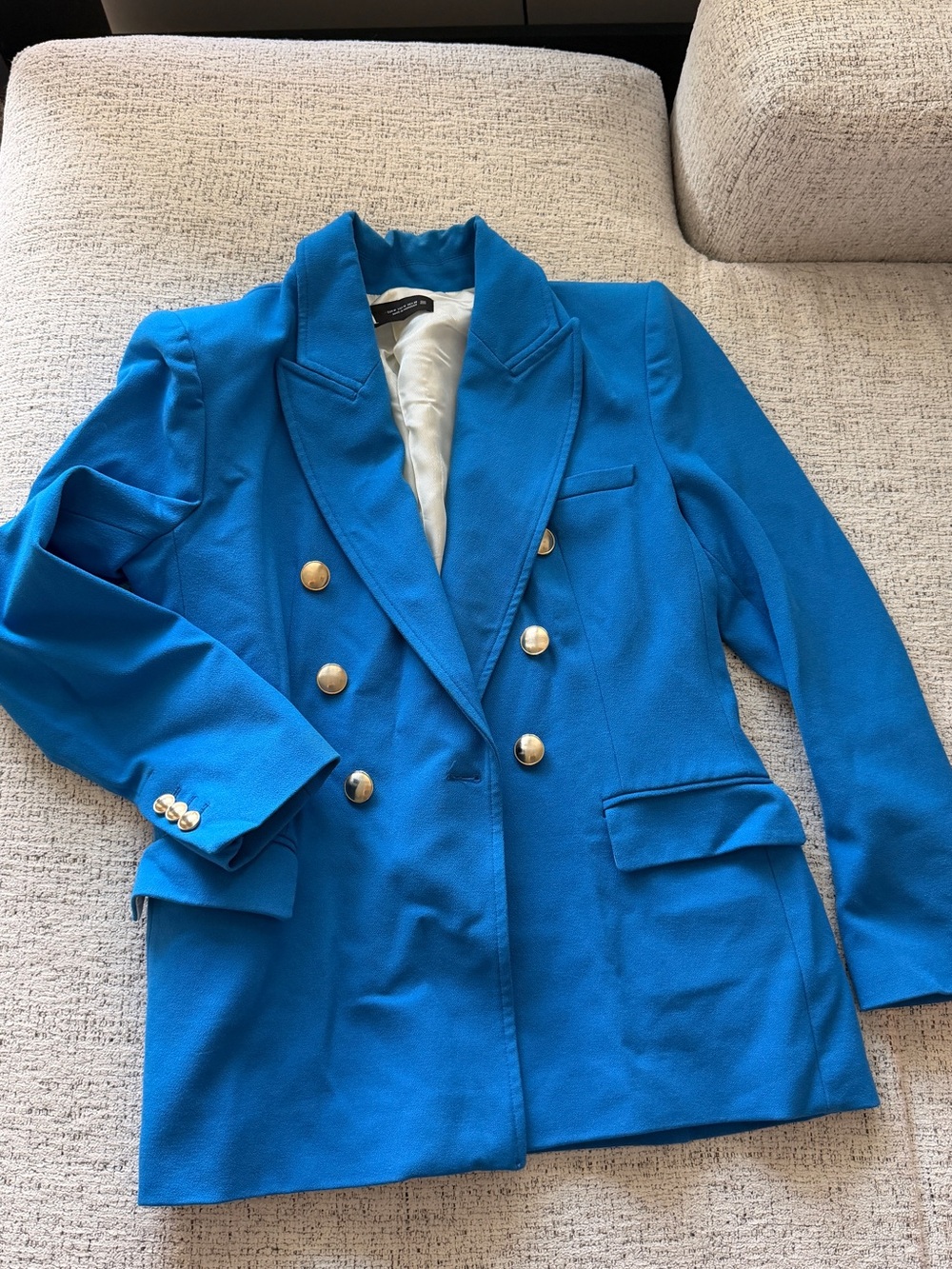 Womens Double-Breasted Blue Blazer Jacket